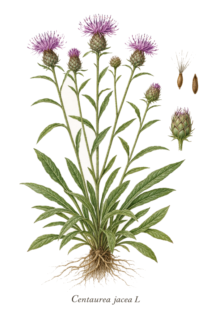 Planche botanique de la centaurée jacée