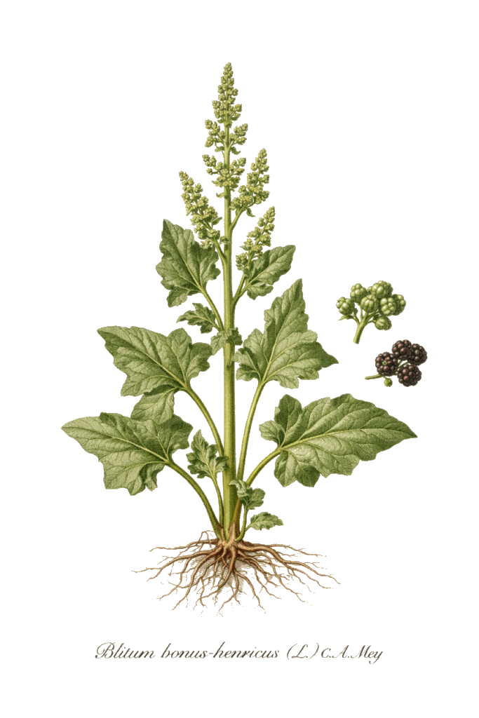 Planche botanique couleur de Blitum bonus-henricus (L.) C.A.Mey.