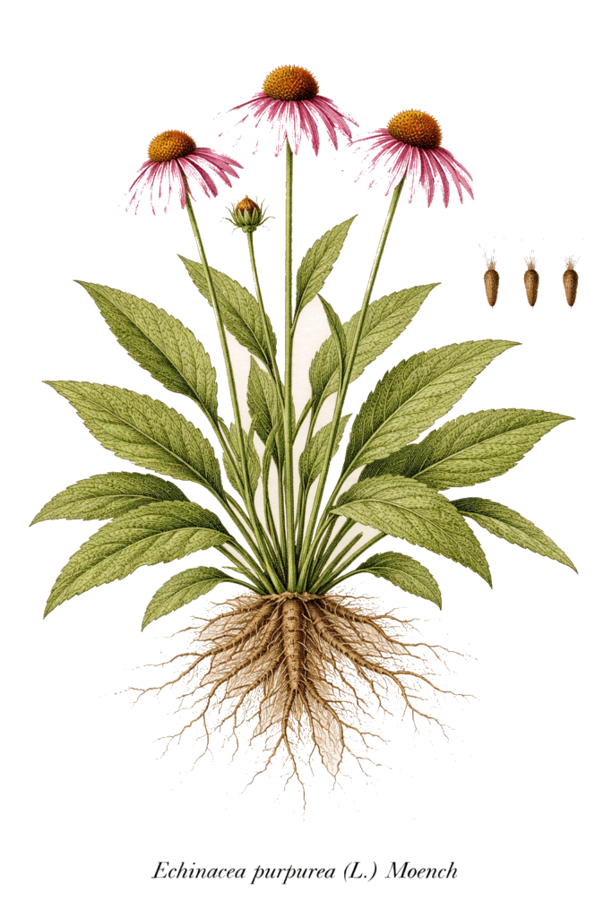 Planche botanique de l’échinacée pourpre