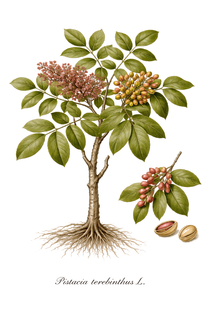 Planche botanique couleur de Pistacia terebinthus L.