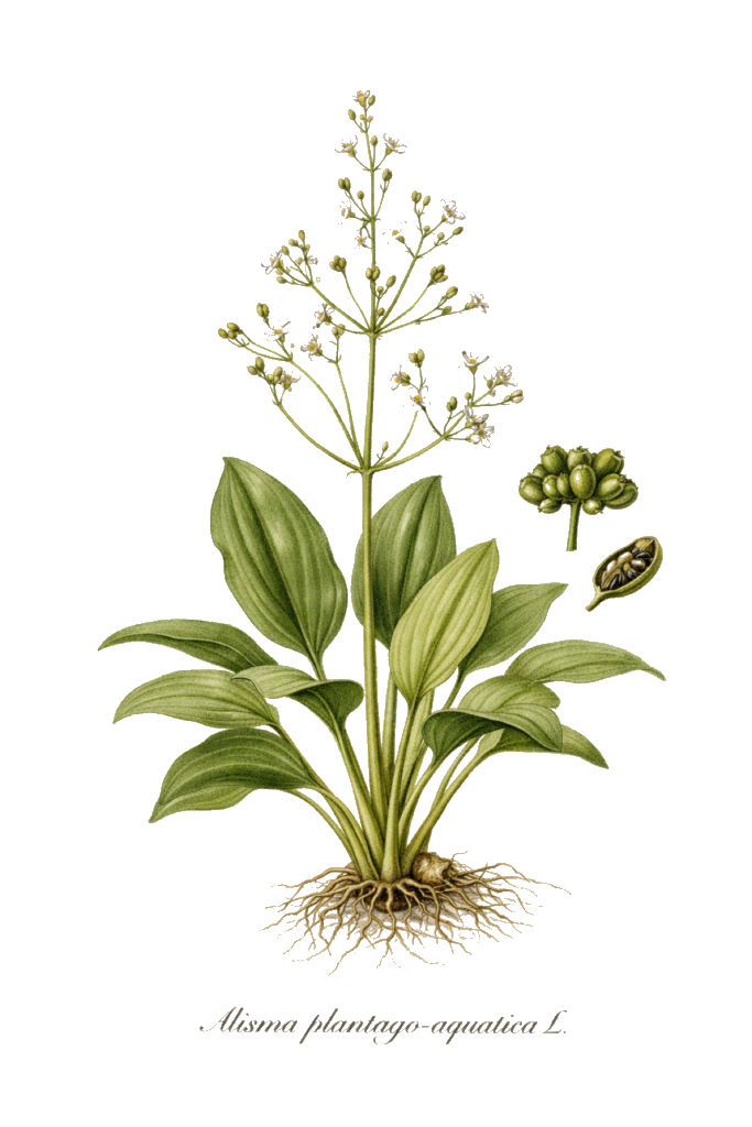 Planche botanique couleur de Alisma plantago-aquatica L.