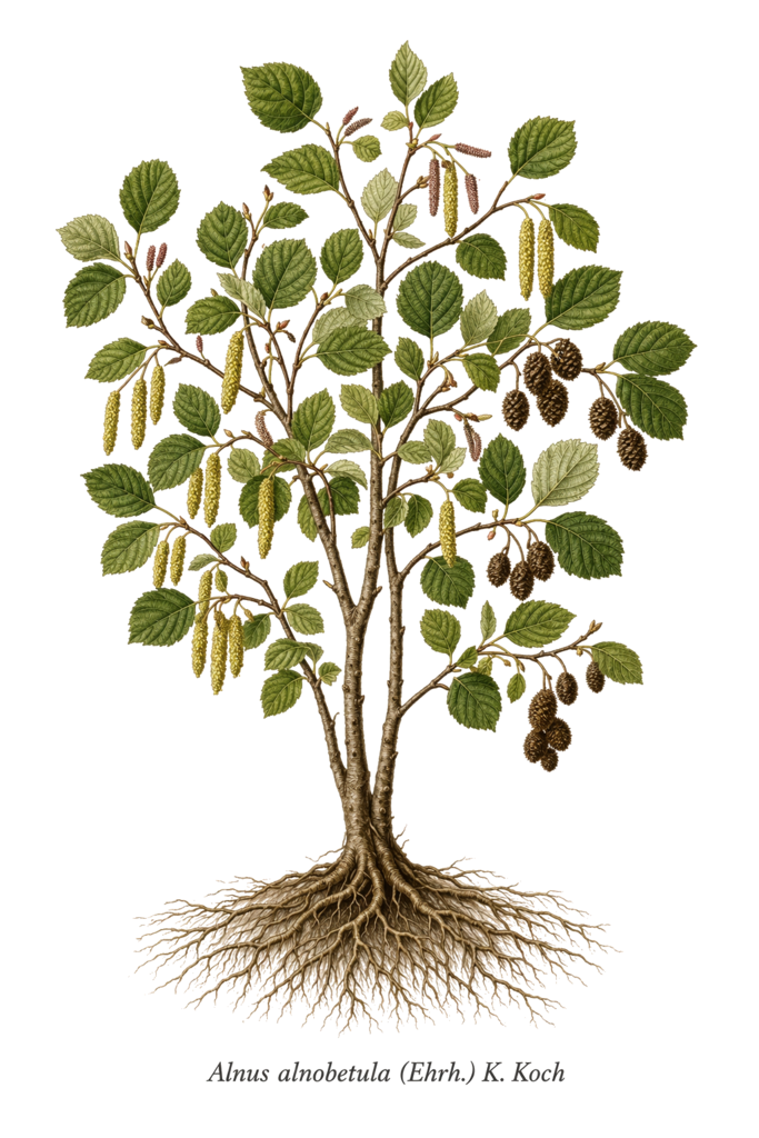 Planche botanique de Alnus alnobetula