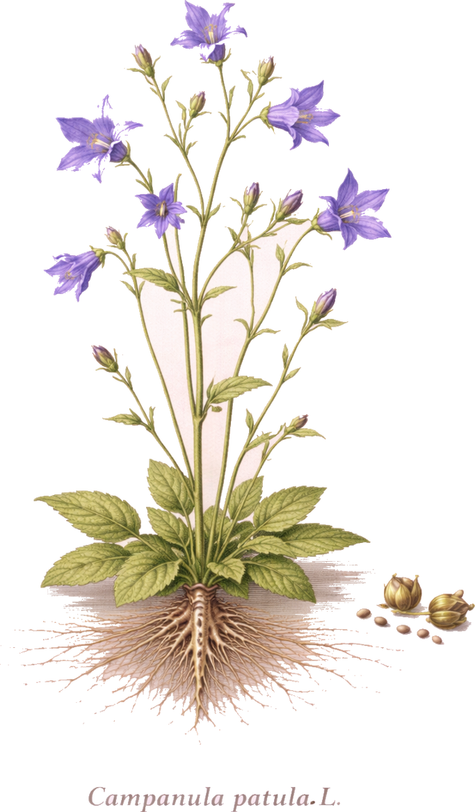 Planche botanique de la campanule étalée (Campanula patula)