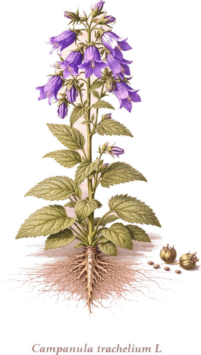 Planche botanique de la campanule gantelée (Campanula trachelium)