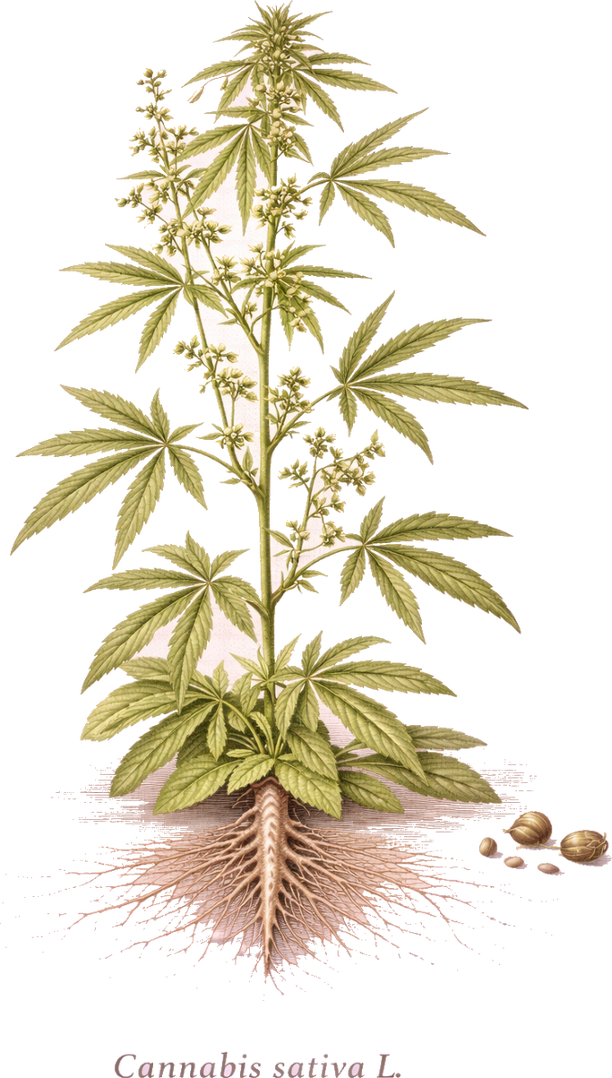 Planche botanique du chanvre (Cannabis sativa)