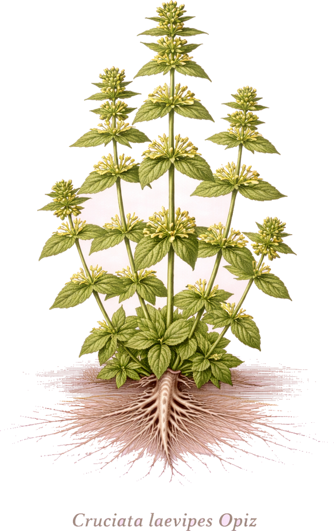 Planche botanique du gaillet croisette (Cruciata laevipes)