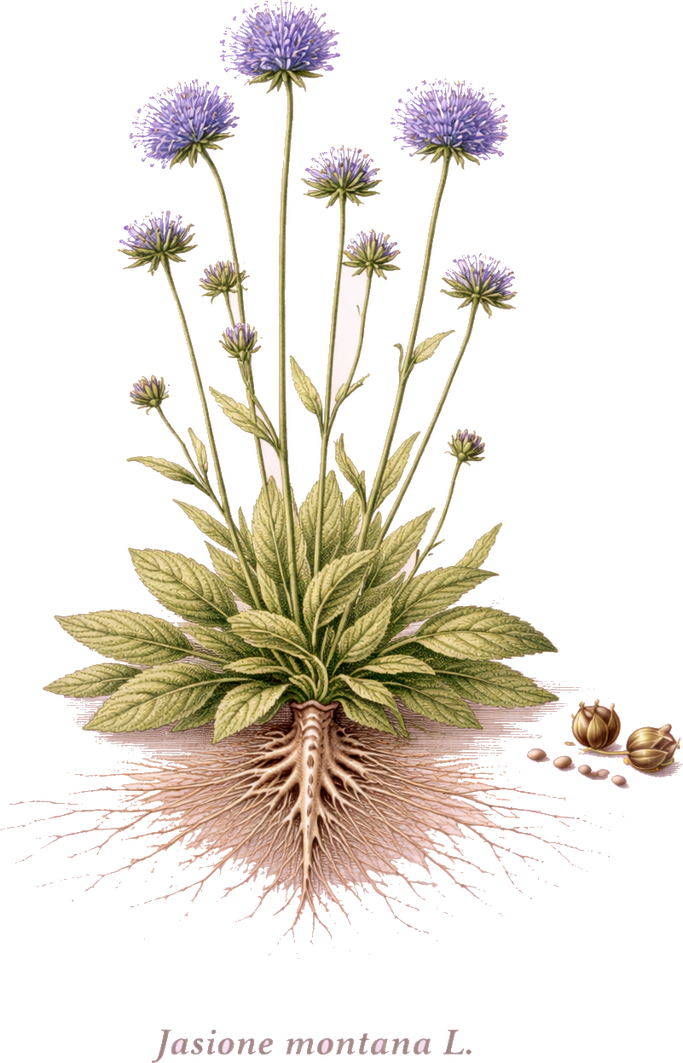 Planche botanique de la jasione des montagnes (Jasione montana)