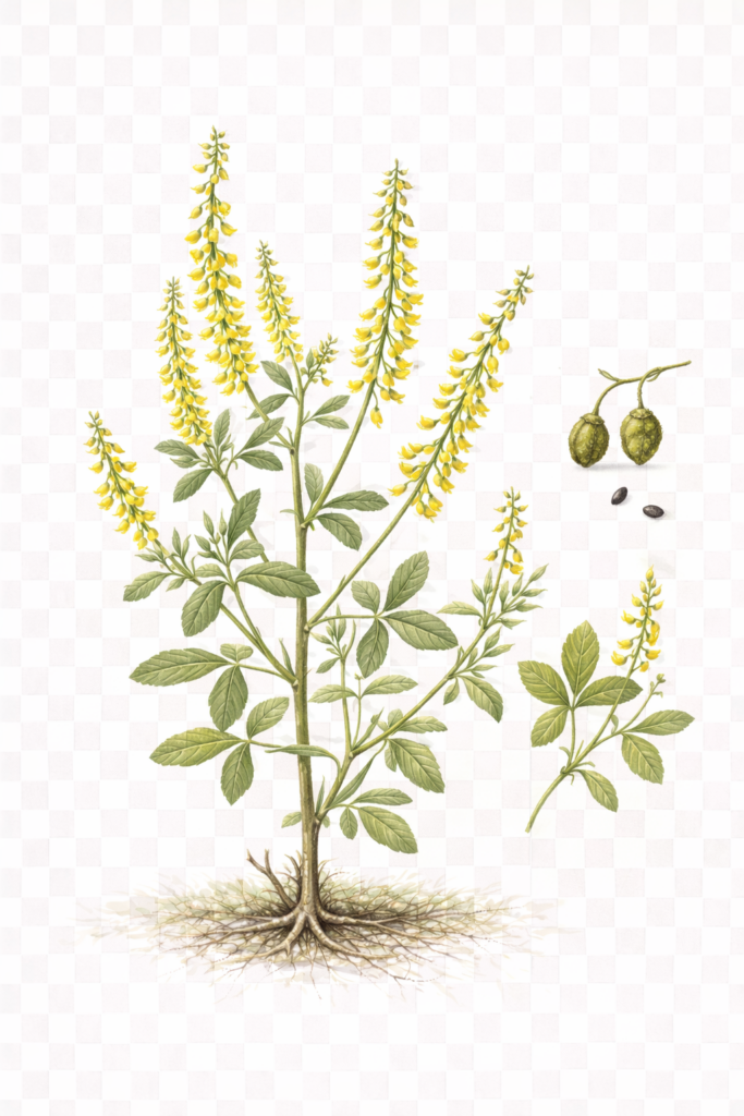Planche botanique du mélilot officinal, Melilotus officinalis