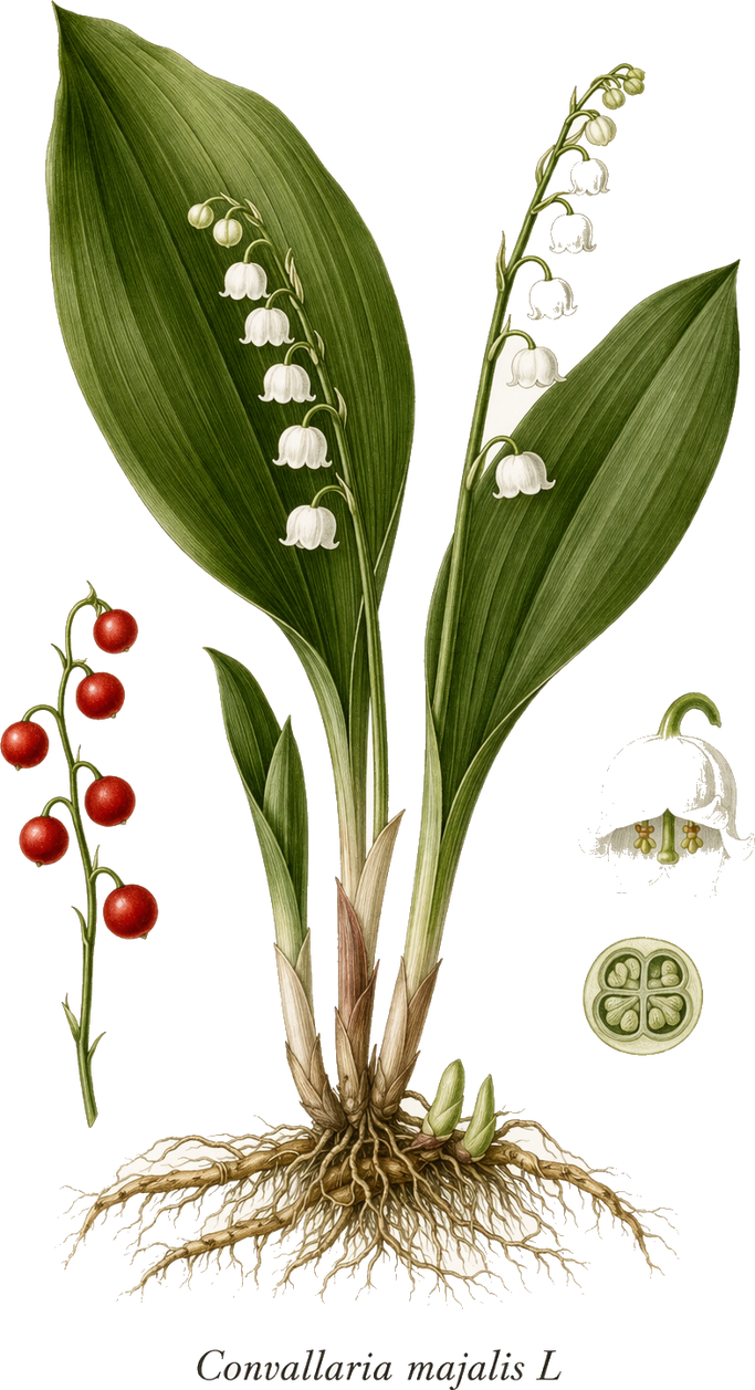 Planche botanique du muguet de mai (Convallaria majalis)