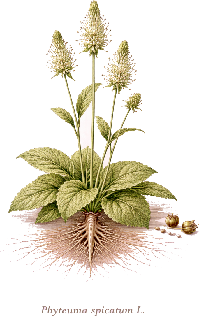 Planche botanique de la raiponce en épi (Phyteuma spicatum)