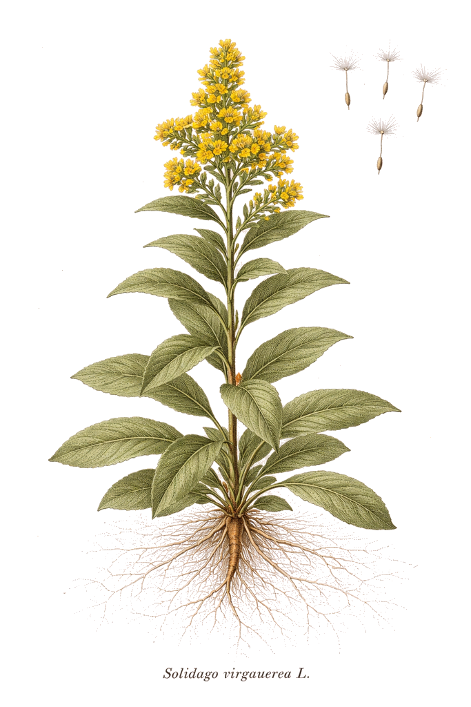 Planche botanique de la verge-d'or, Solidago virgaurea
