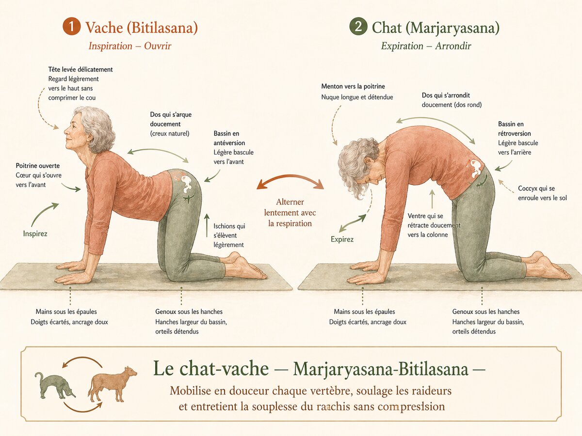 Yoga doux : La posture du chat-vache (Marjaryasana-Bitilasana)