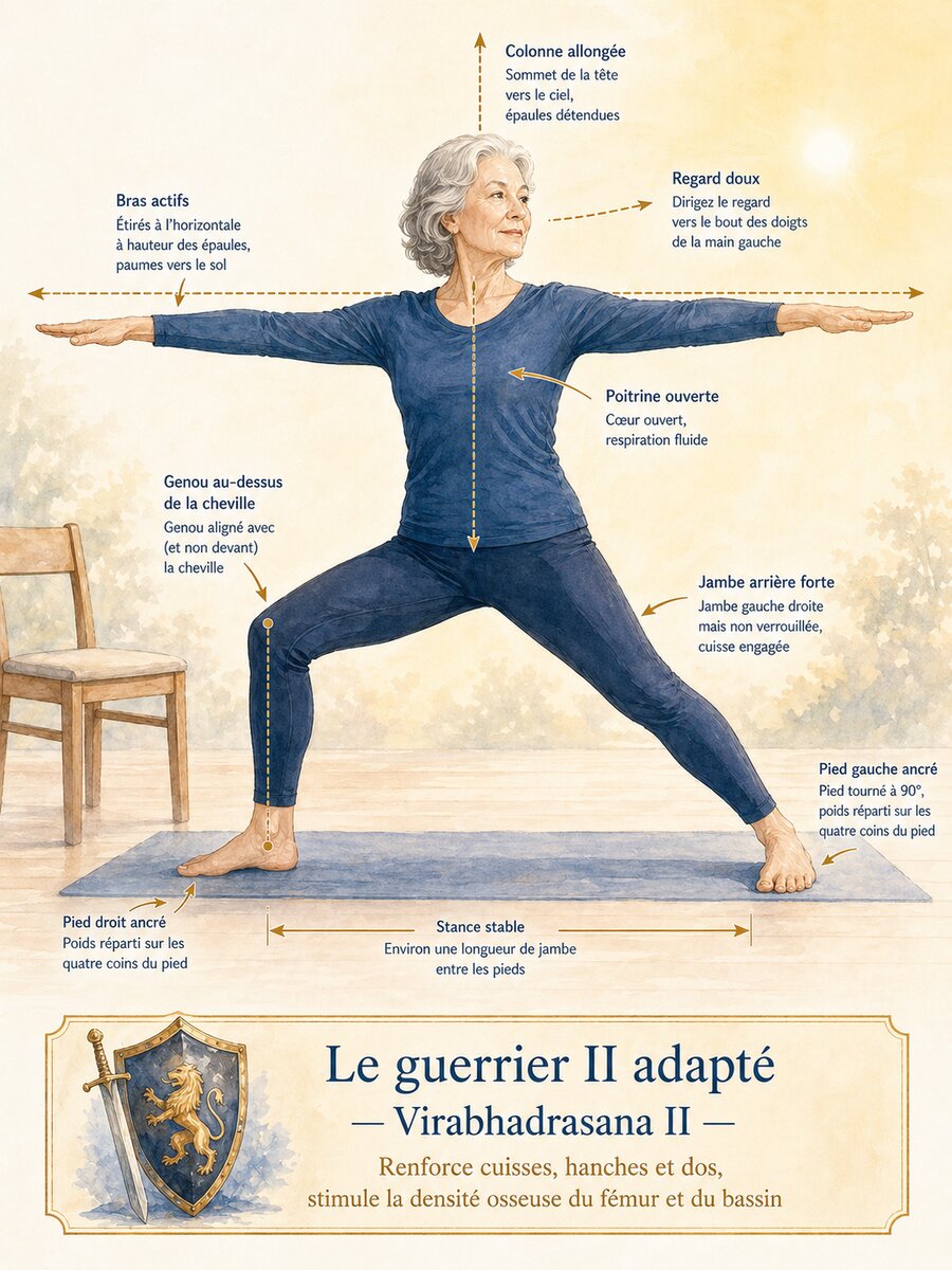 Yoga doux : Le guerrier II adapté (Virabhadrasana II)