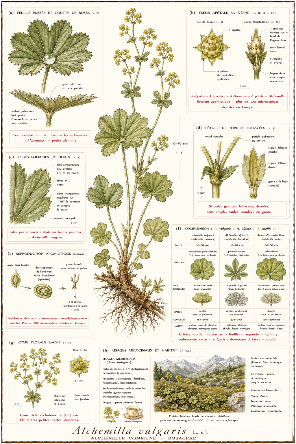 Planche botanique Alchémille commune