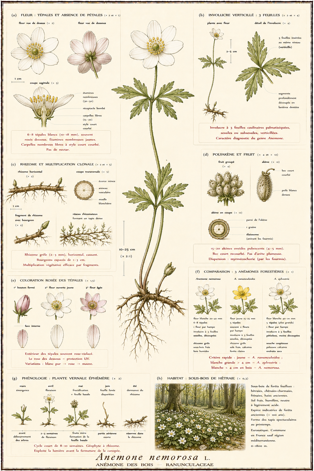 Planche botanique Anémone des bois