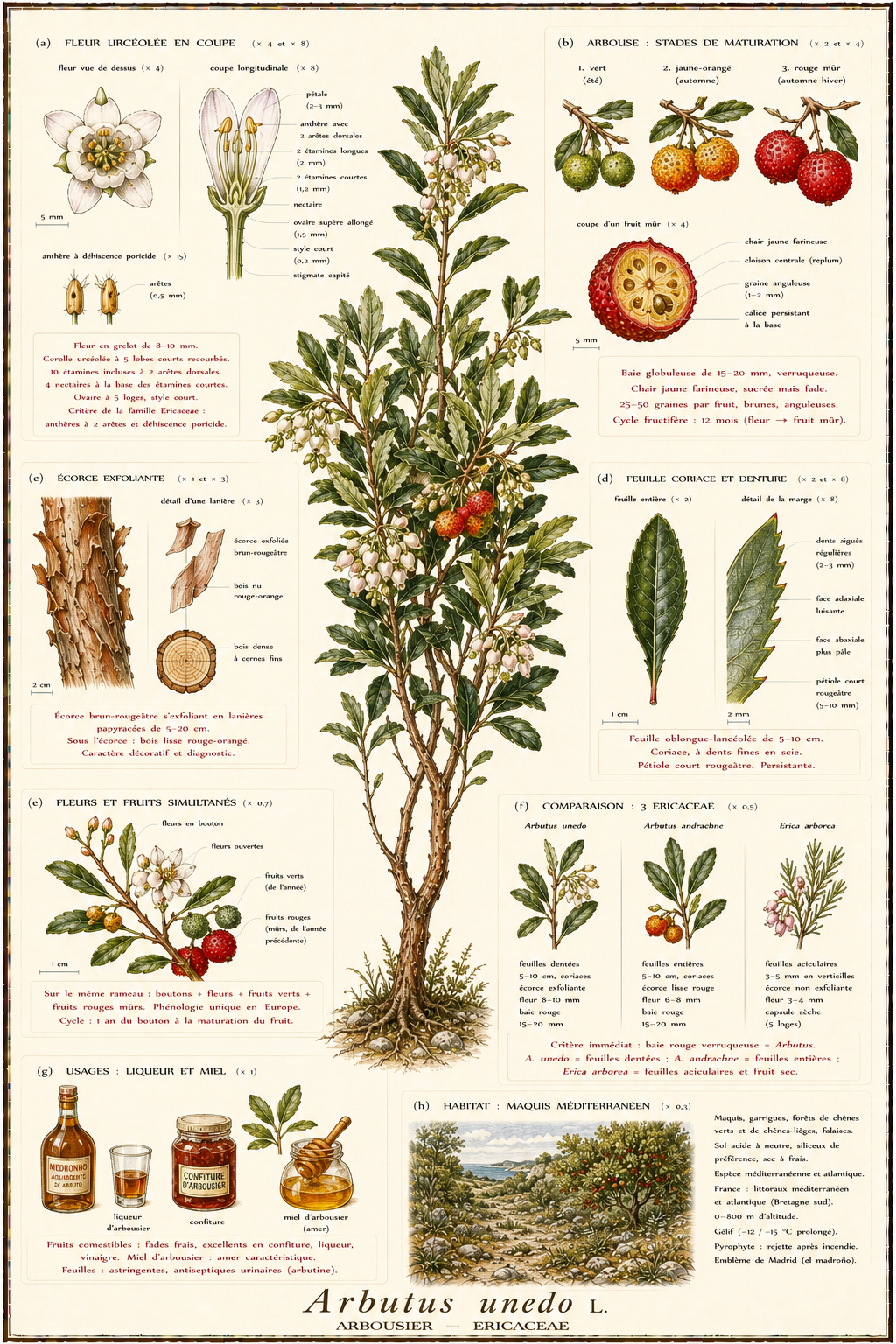 Planche botanique Arbousier