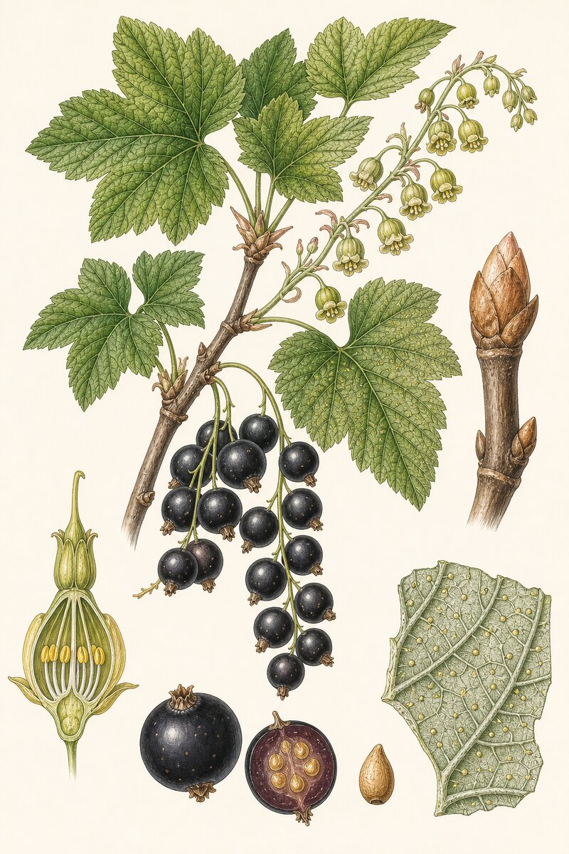 Planche botanique du Cassis - Ribes nigrum