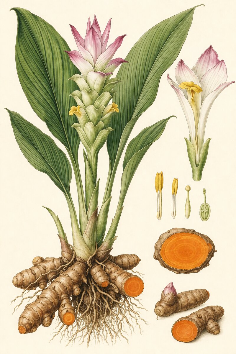 Planche botanique du Curcuma - Curcuma longa