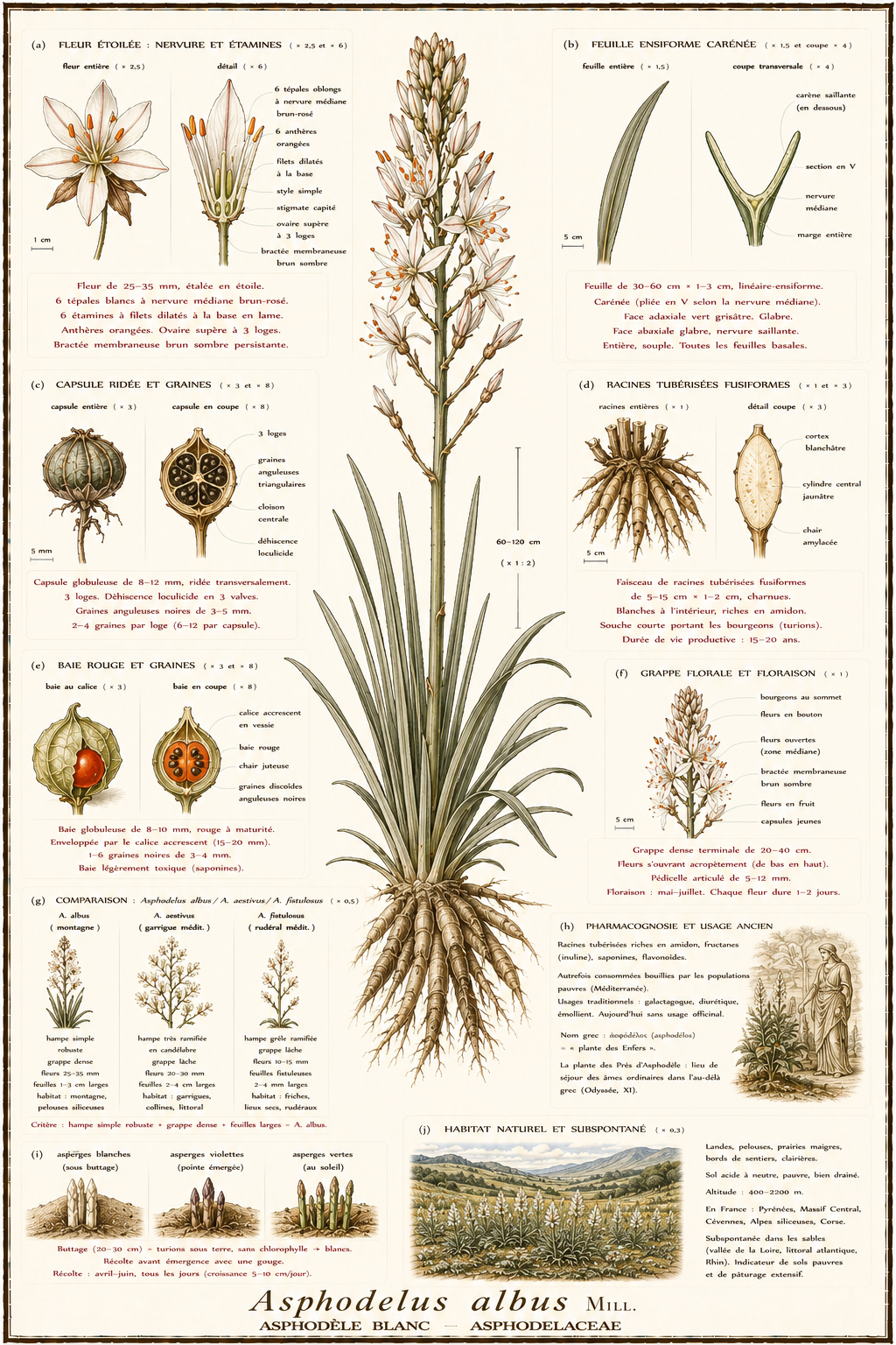 Planche botanique Asphodèle blanc
