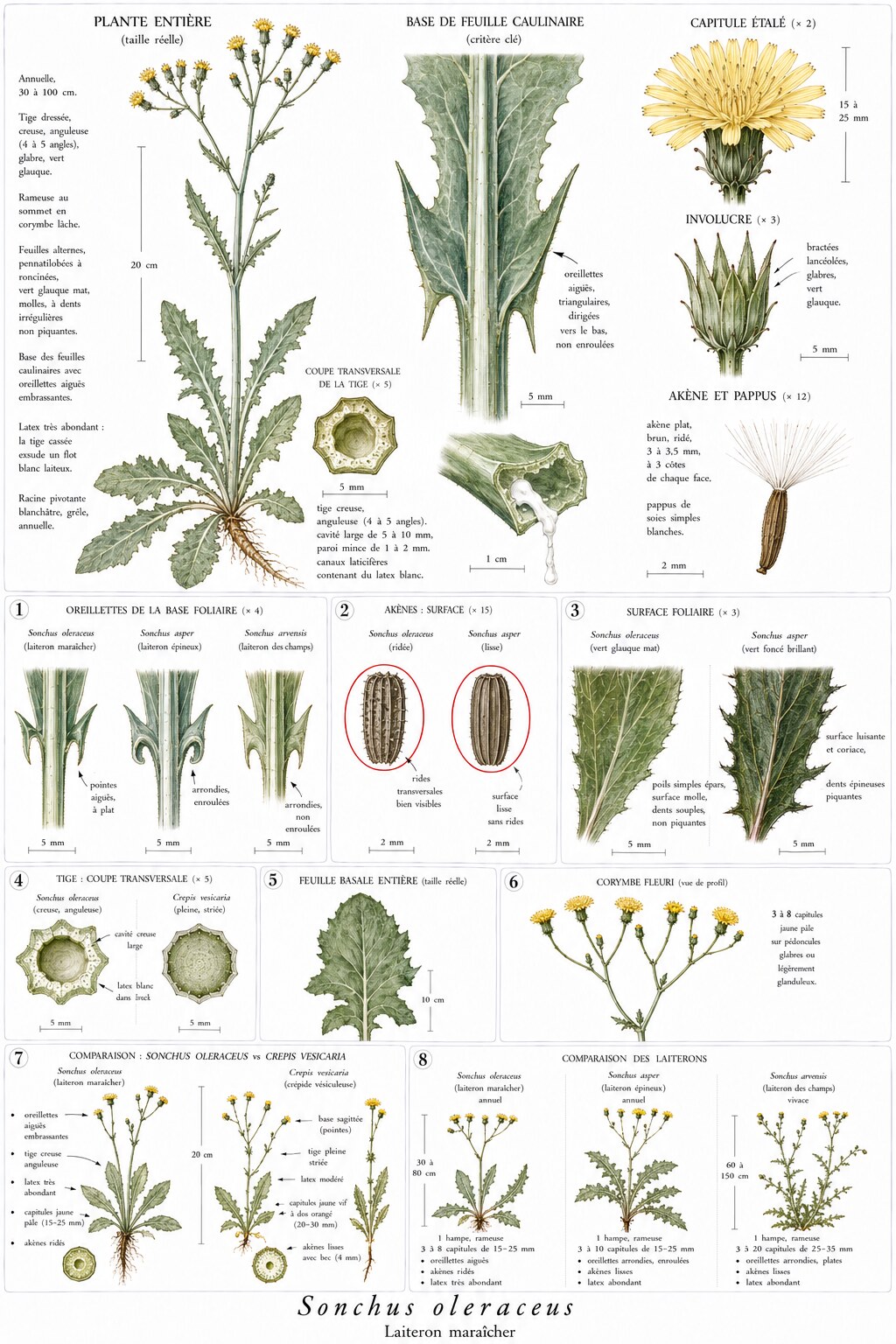 Planche botanique de Sonchus oleraceus — laiteron maraîcher