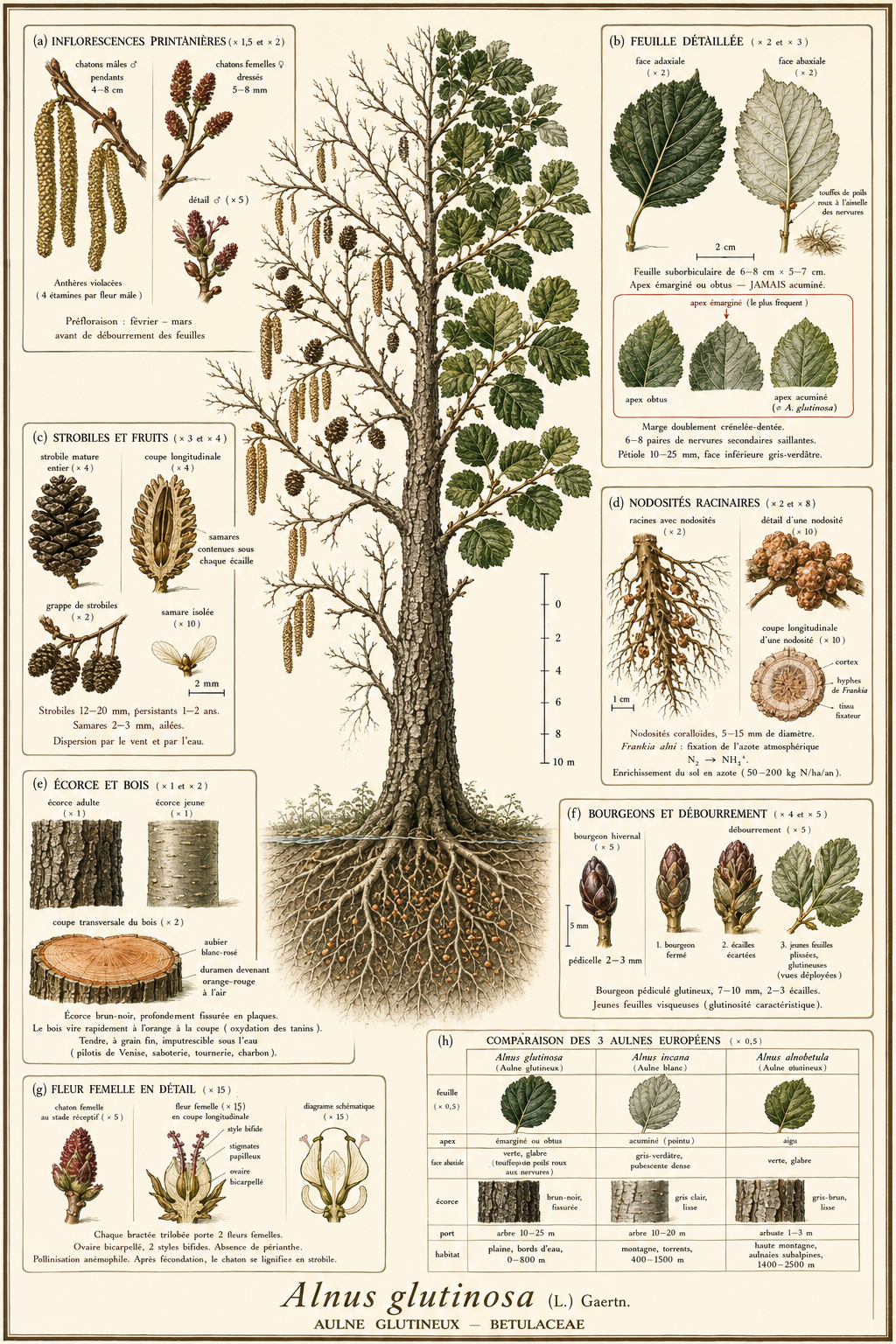 Planche botanique Aulne glutineux