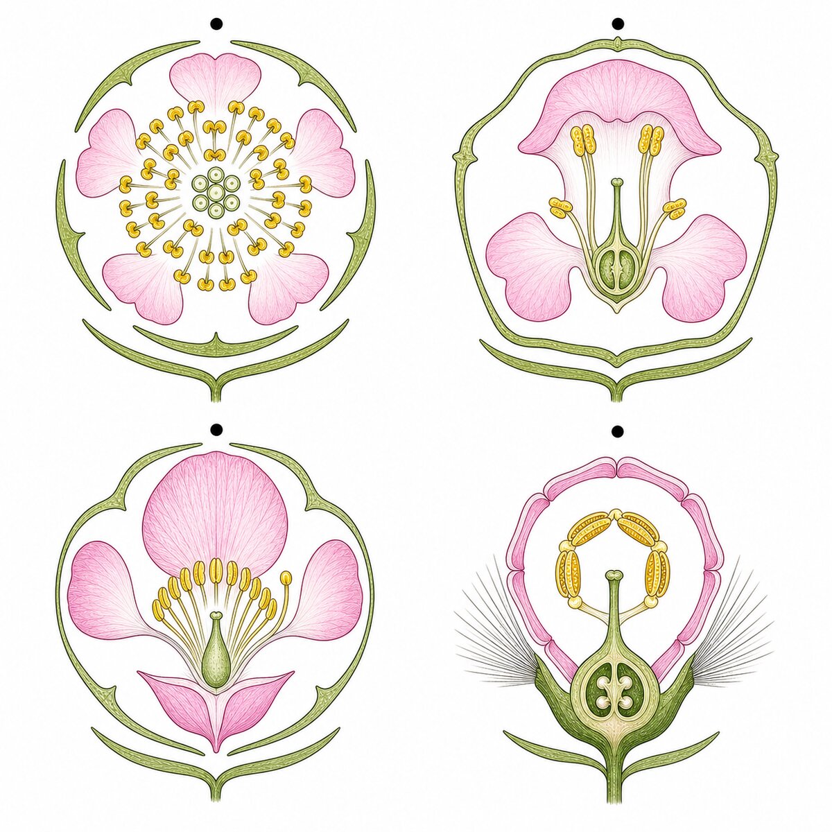 Diagrammes floraux de quatre grandes familles