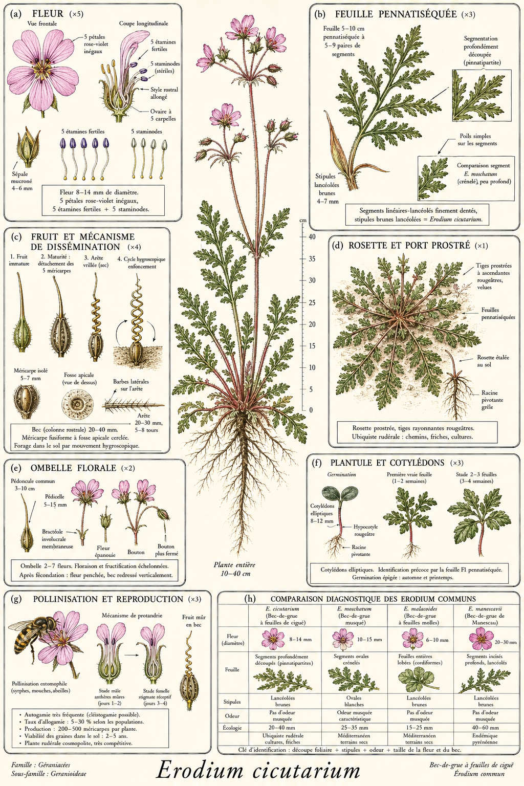 Planche botanique Bec-de-grue à feuilles de ciguë
