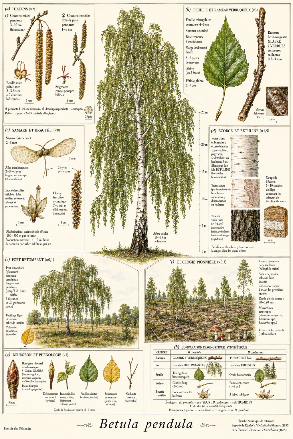 Planche botanique Bouleau verruqueux