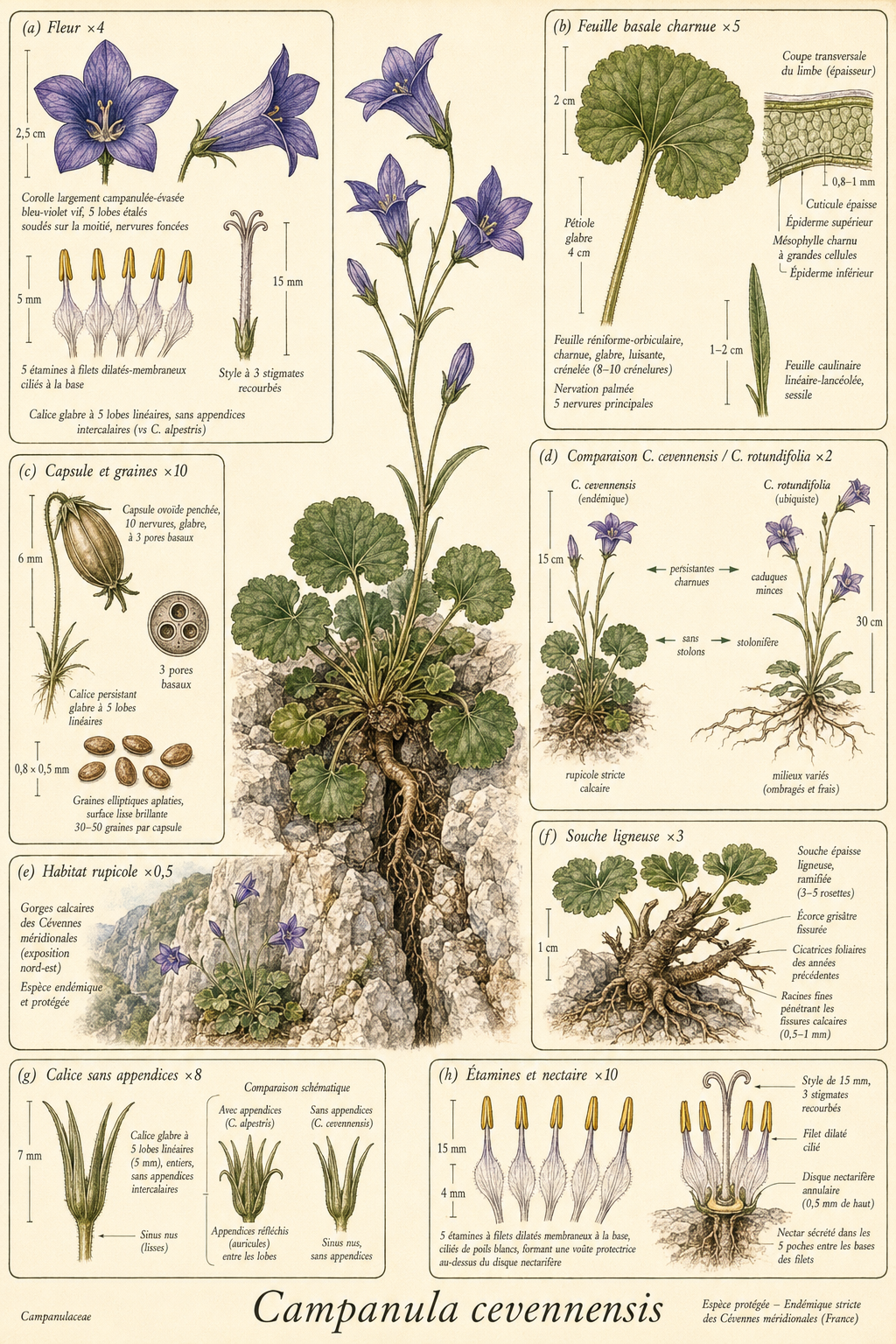 Planche botanique Campanule des Cévennes