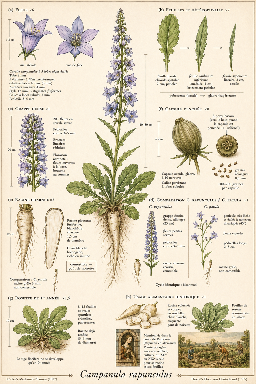 Planche botanique Campanule raiponce