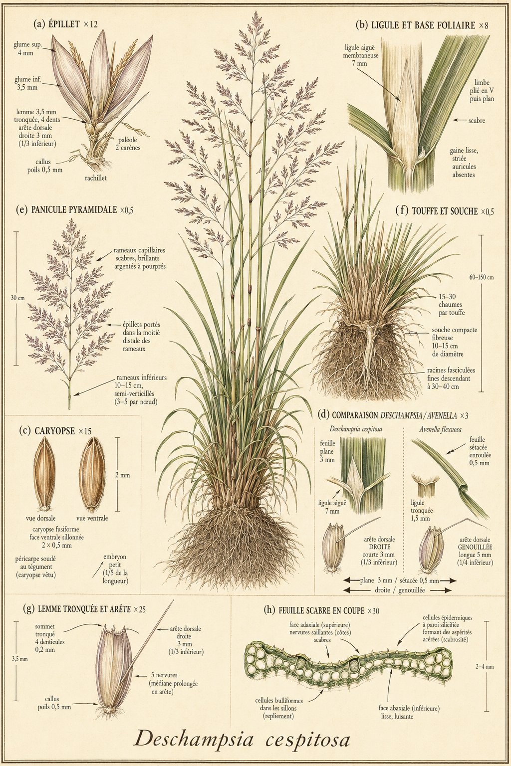 Planche botanique Canche cespiteuse