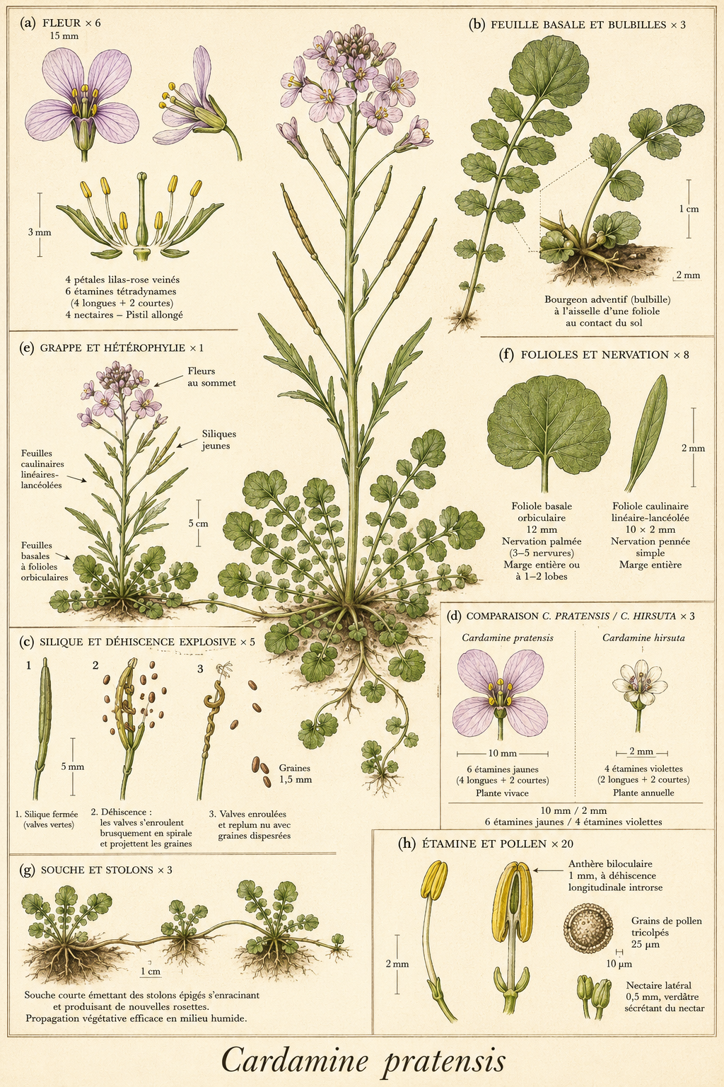 Planche botanique Cardamine des prés