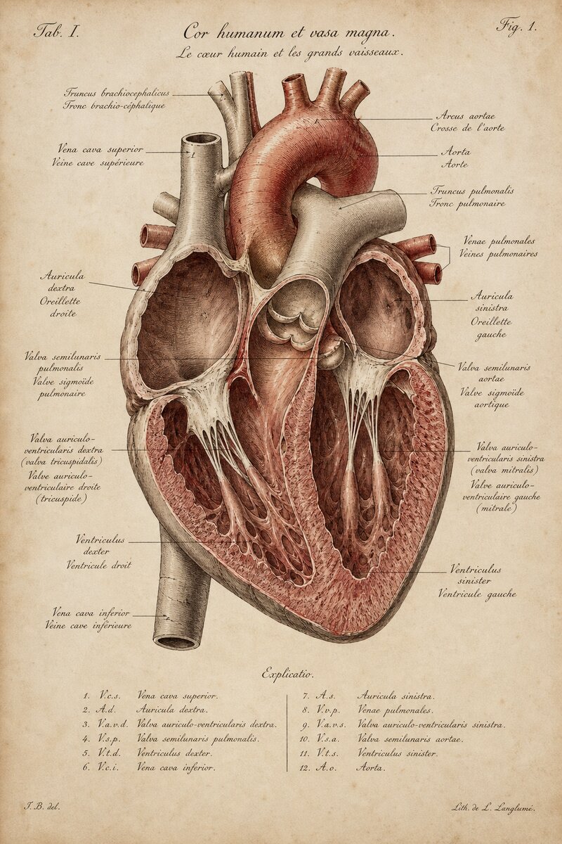 Planche anatomique du cœur et des grands vaisseaux