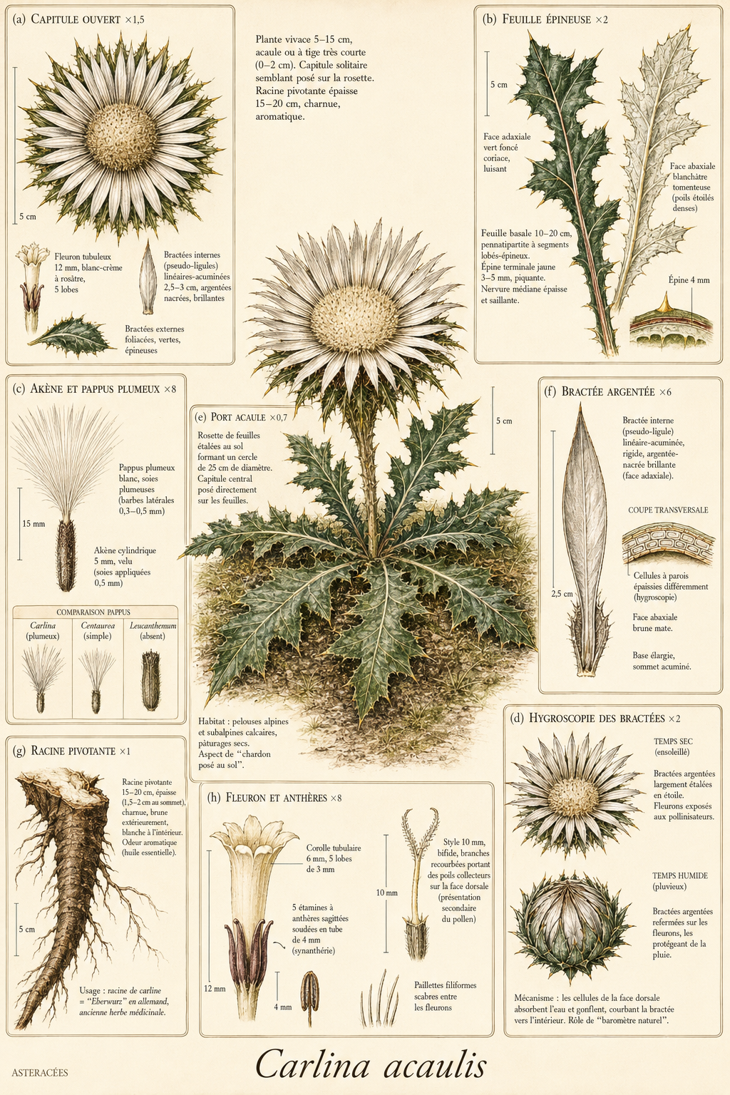Planche botanique Carline acaule