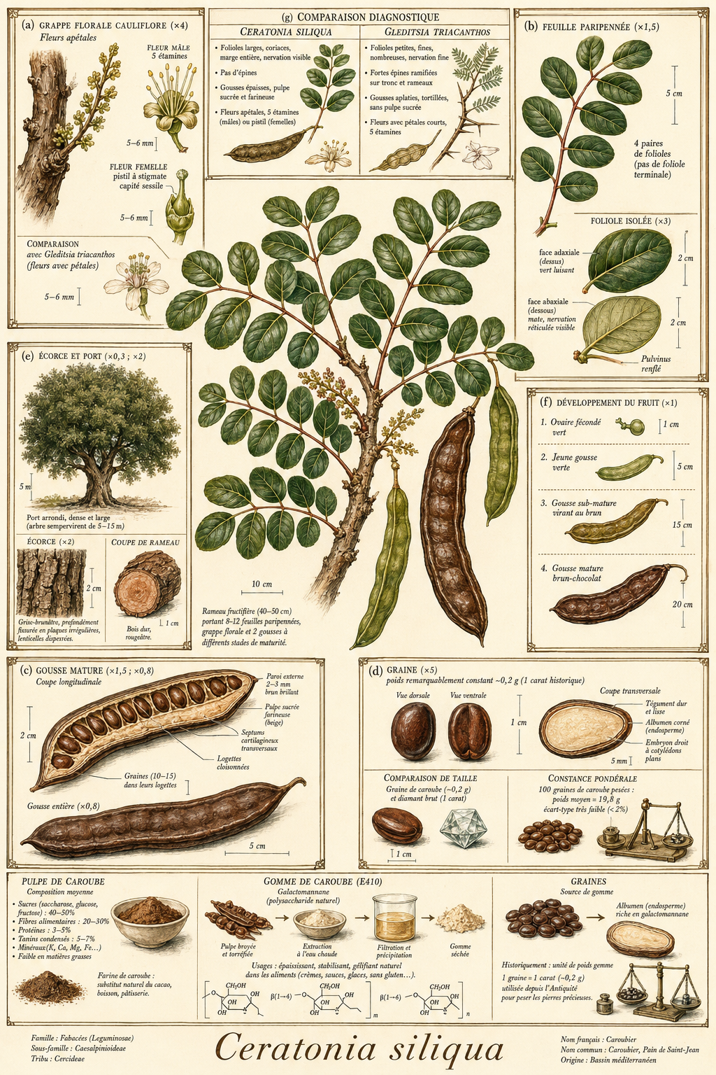 Planche botanique Caroubier