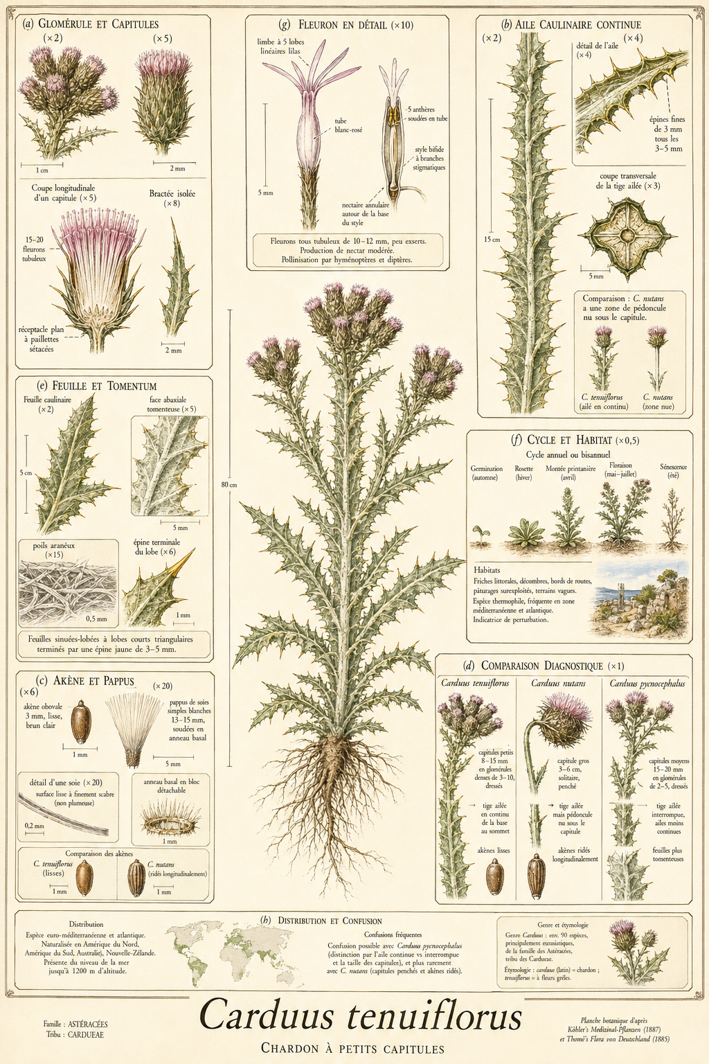 Planche botanique Chardon à petits capitules