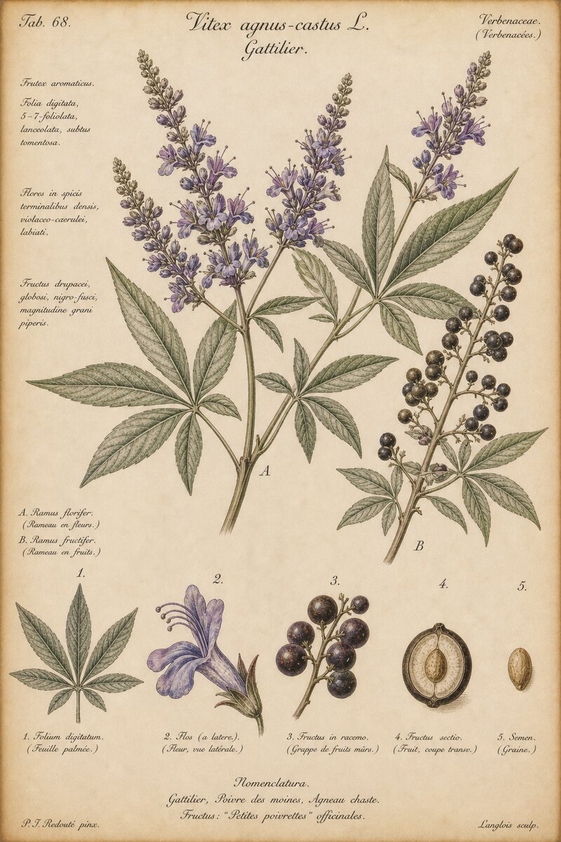 Planche botanique du Gattilier - Vitex agnus-castus
