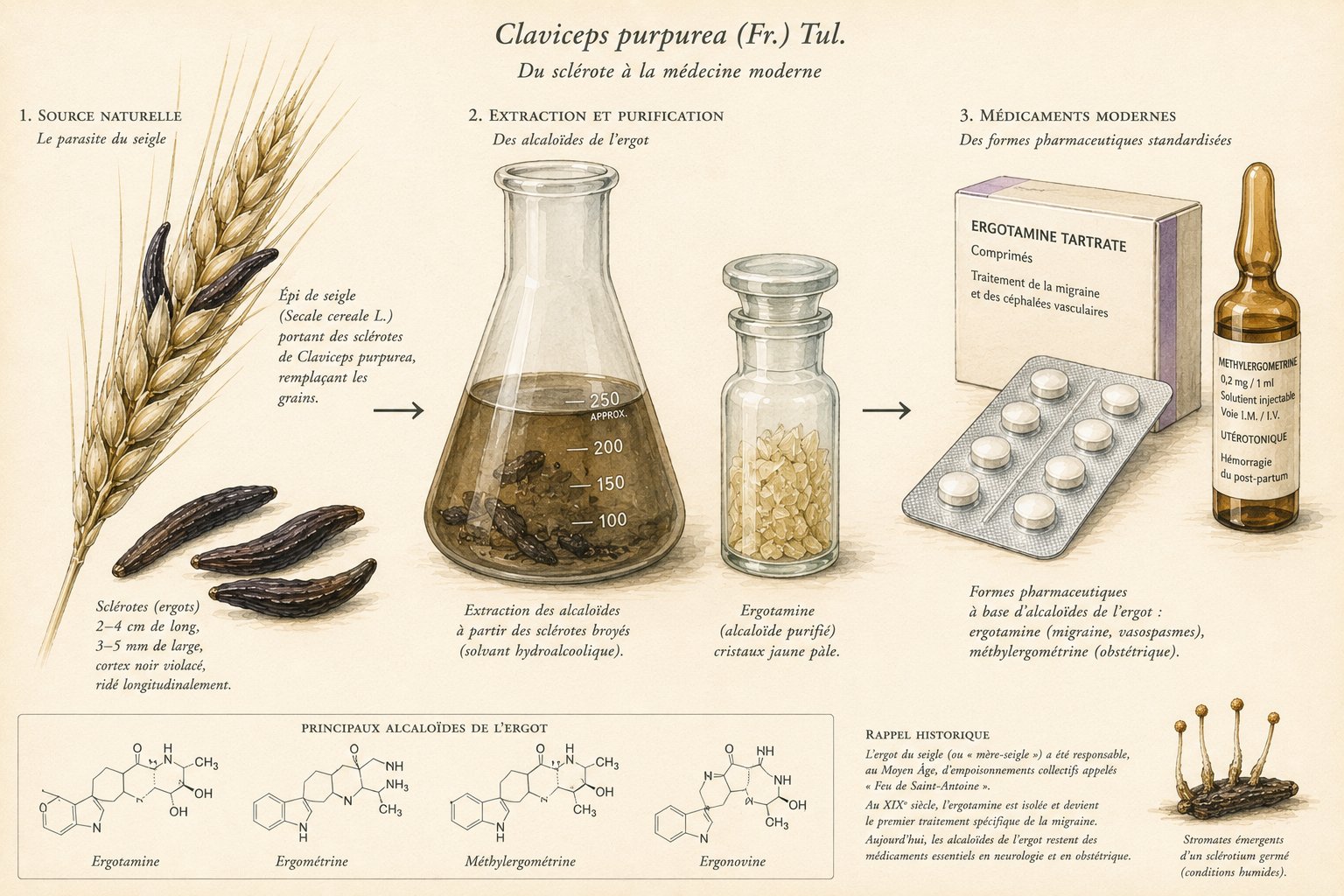 Du sclérote d'ergot aux molécules pharmaceutiques — ergotamine, ergométrine, LSD