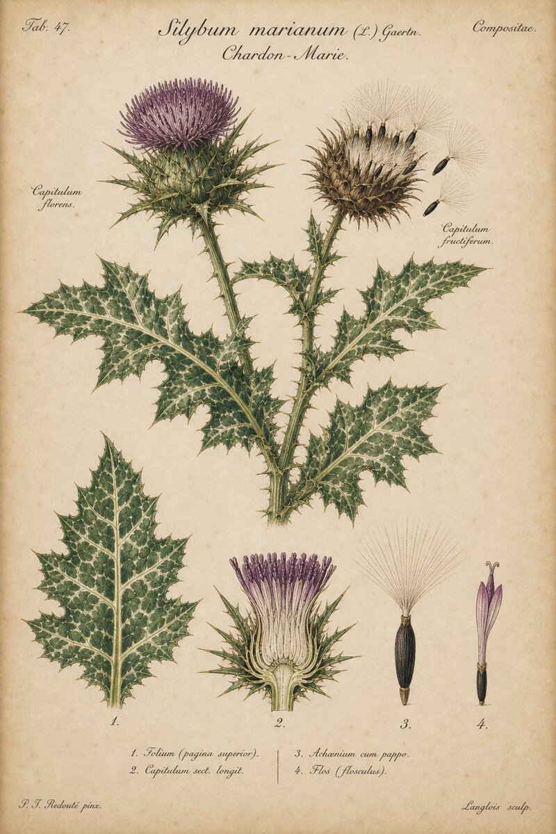 Planche botanique du Chardon-Marie - Silybum marianum
