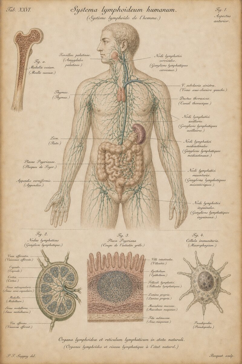 Planche anatomique des organes lymphoïdes