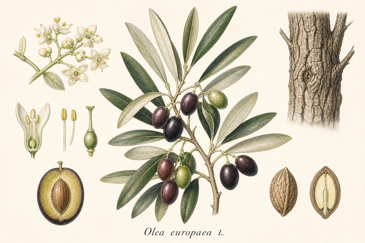 Planche botanique de l'Olivier - Olea europaea