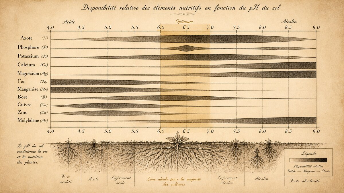 Diagramme de Truog montrant la disponibilité des nutriments en fonction du pH du sol
