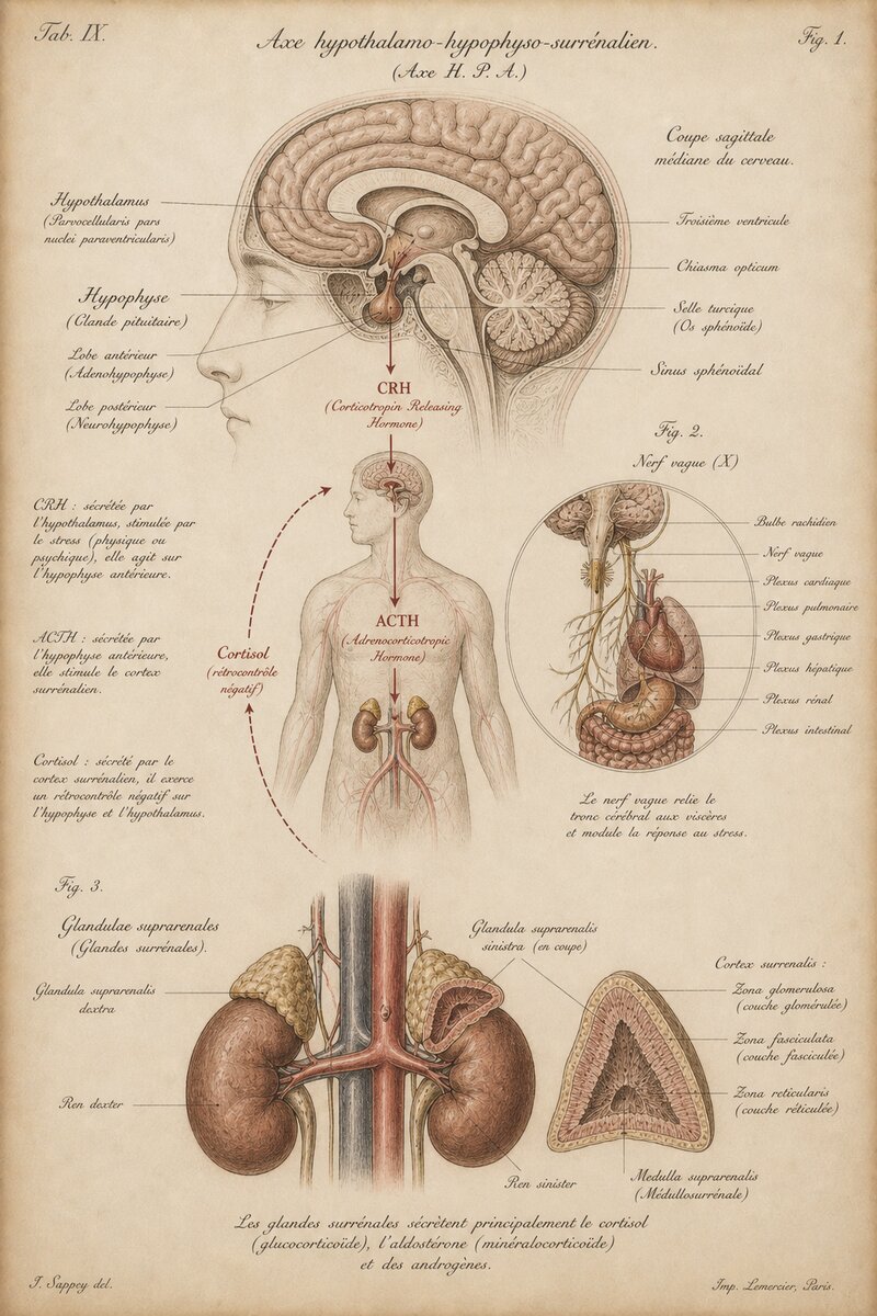 Planche anatomique de l'axe hypothalamo-hypophyso-surrénalien