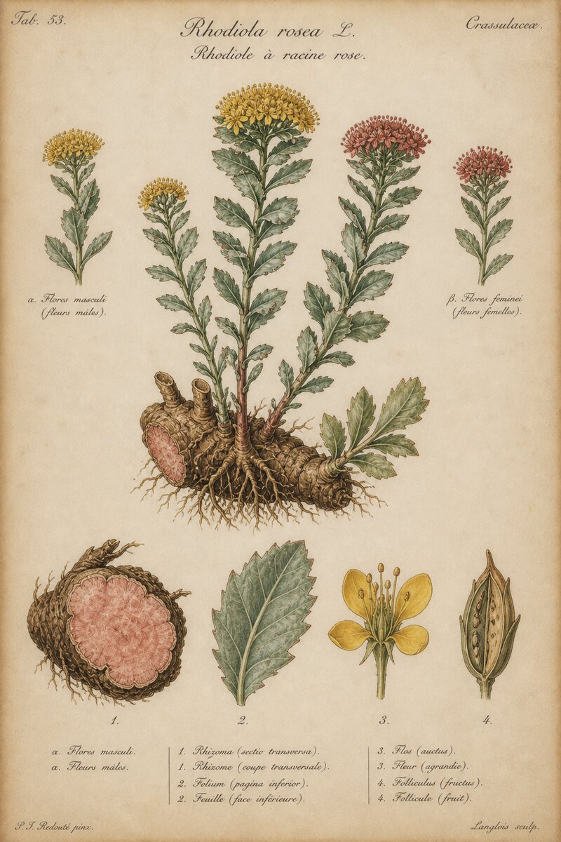 Planche botanique de la Rhodiole - Rhodiola rosea