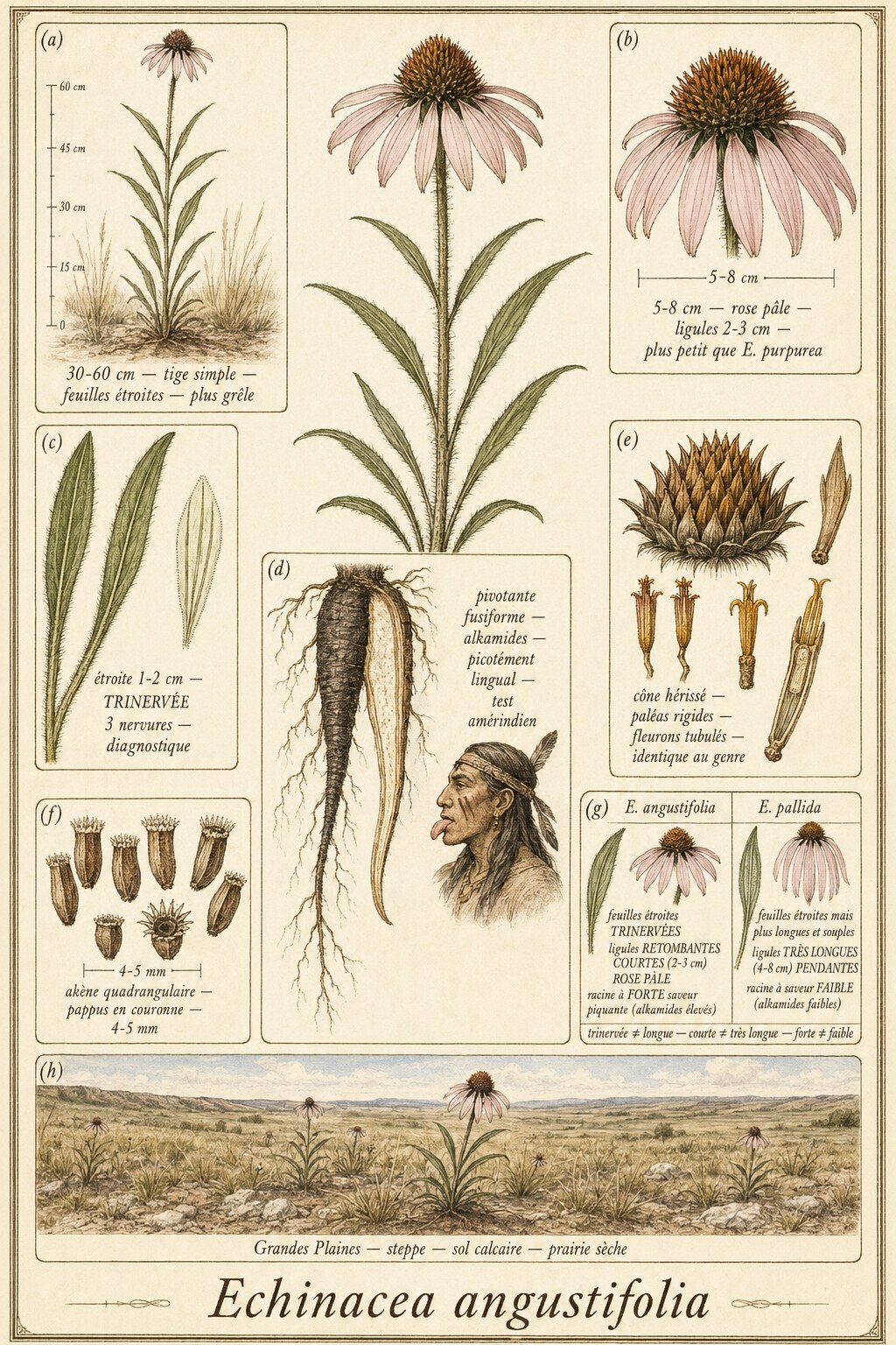 Planche botanique ÉCHINACÉE À FEUILLES AIGUËS