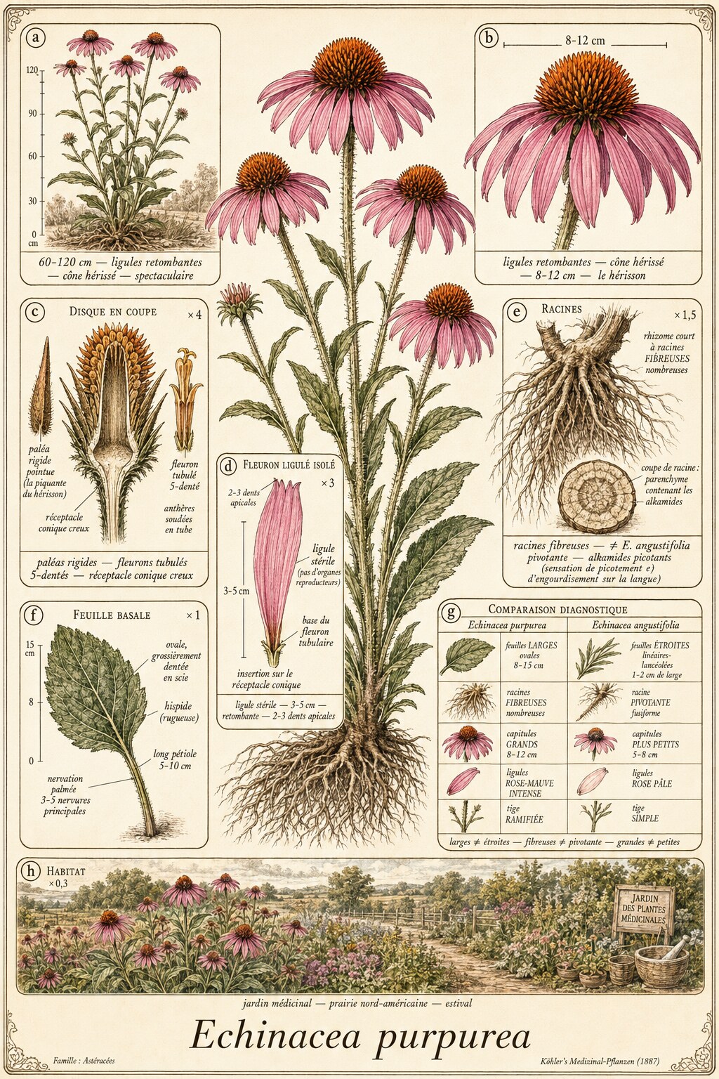 Planche botanique ÉCHINACÉE POURPRE