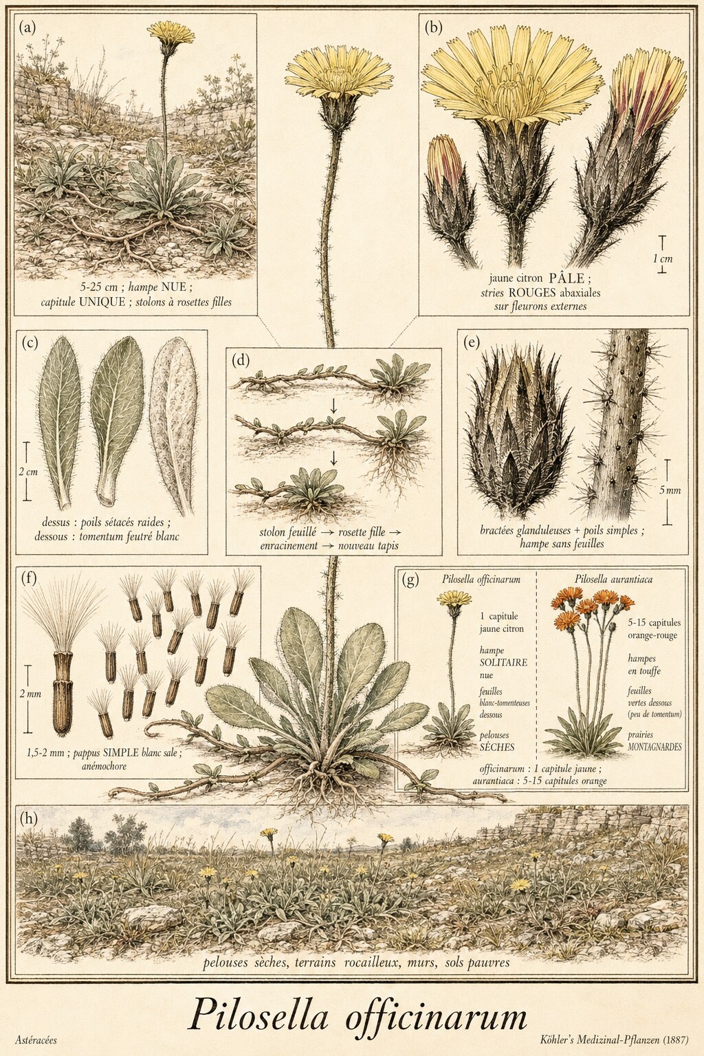 Planche botanique ÉPERVIÈRE PILOSELLE