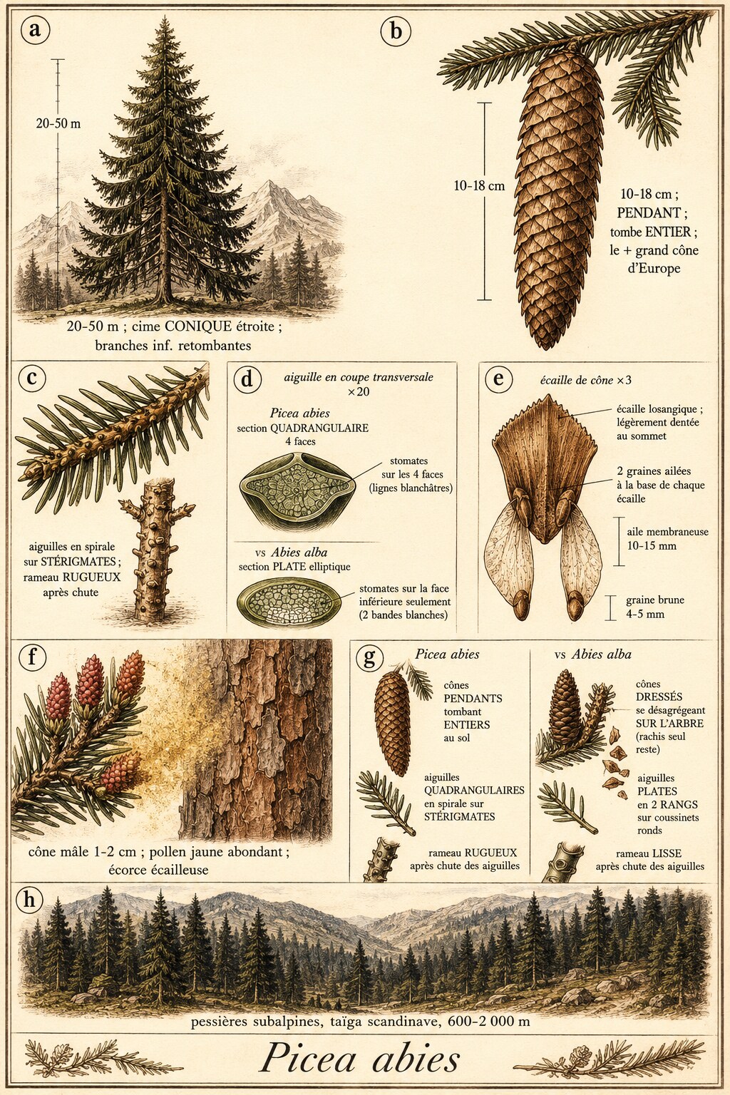 Planche botanique ÉPICÉA COMMUN