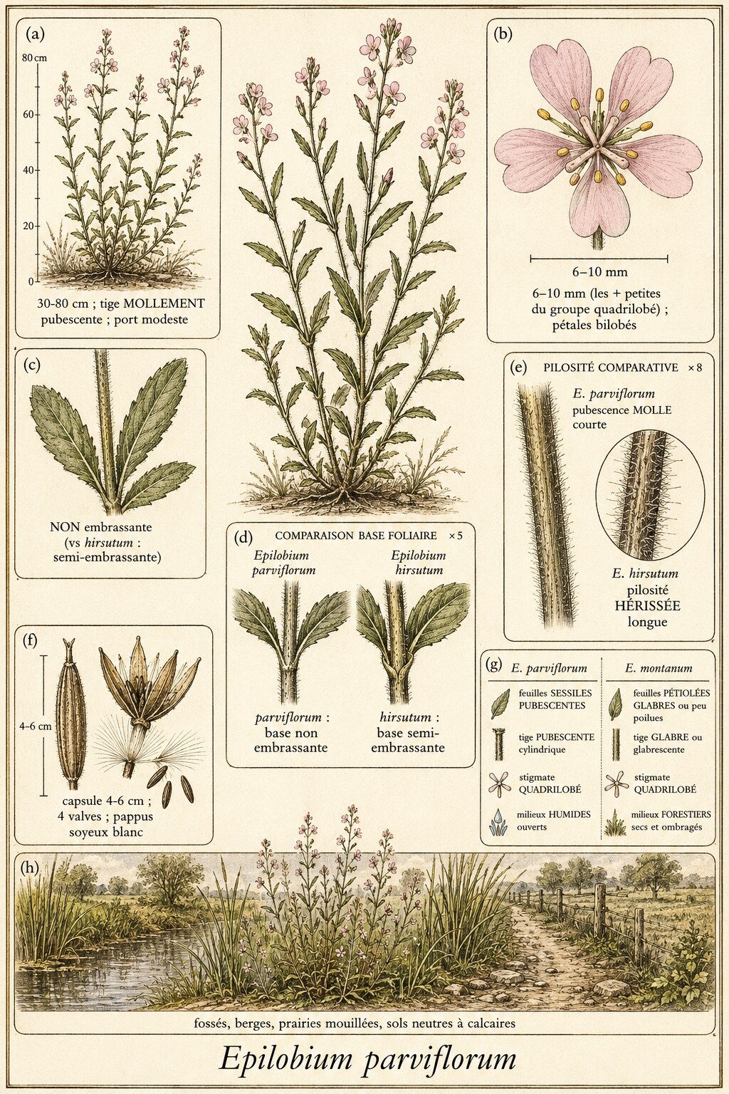 Planche botanique ÉPILOBE À PETITES FLEURS