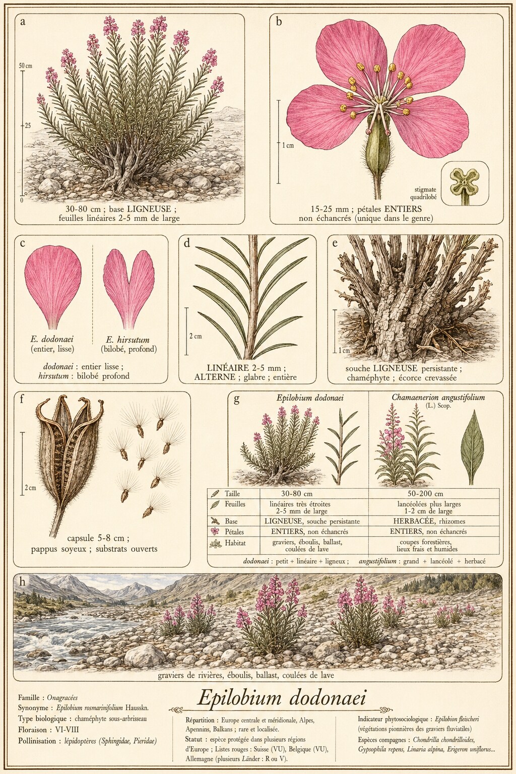 Planche botanique Épilobe à feuilles de romarin
